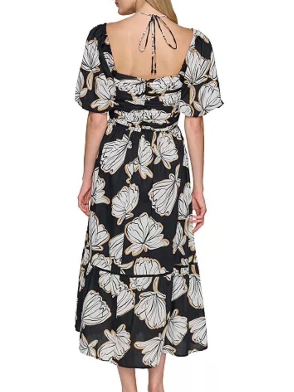Karl Lagerfeld Black Midi Dress with Cream Floral Print - Picture 3 of 10